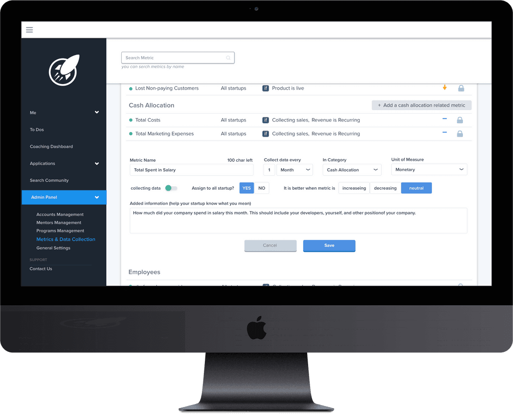 Create your own metrics you want to collect for your incubator portfolio